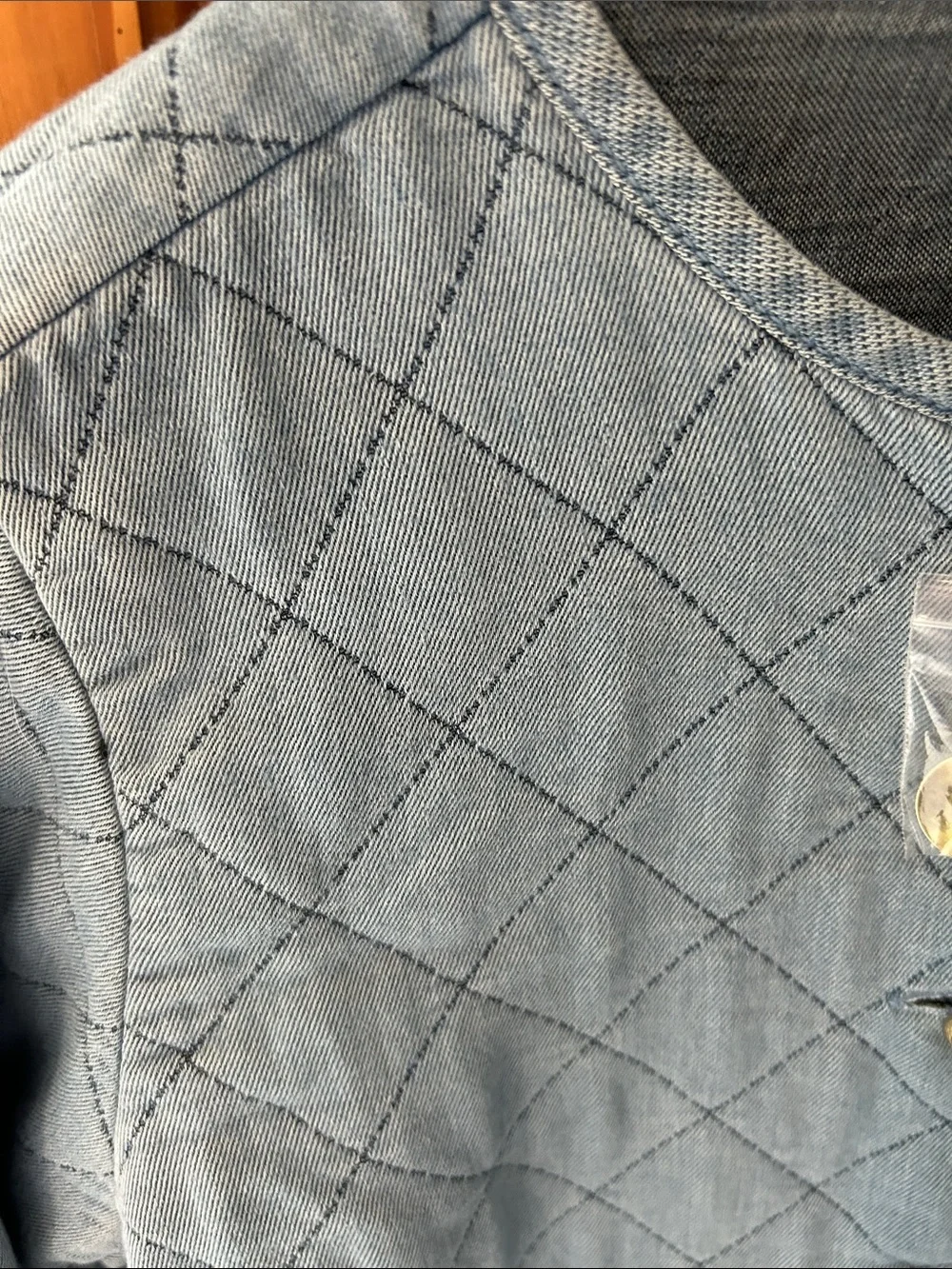 J. Jill Light Blue Quilted Denim Jacket with Gold Buttons